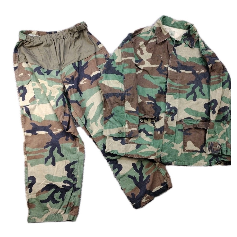 Vintage BDU Military MATERNITY PANTS & SHIRT SET SZ 16R WOODLAND Combat Camo Y2K